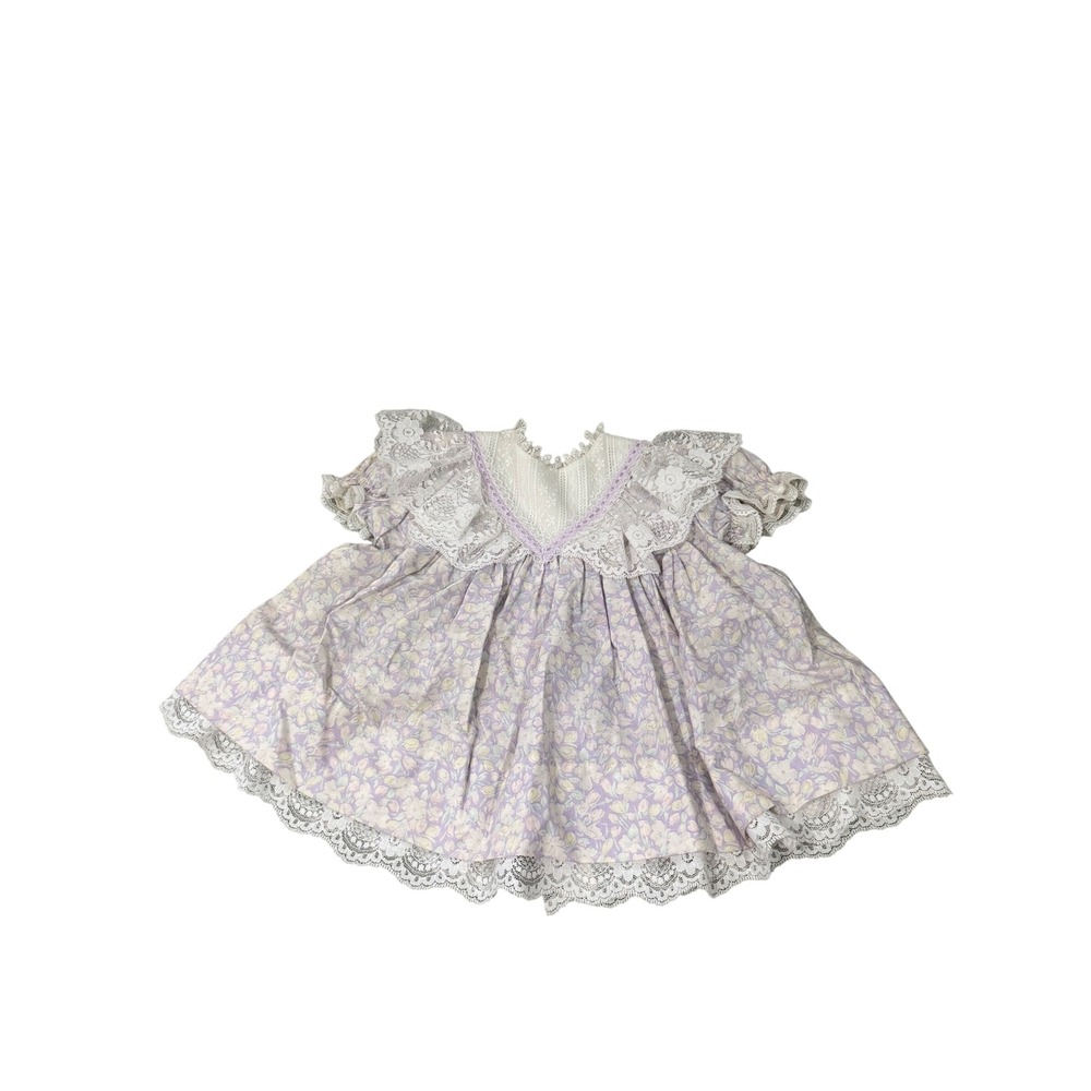 Vintage Bryan Baby Girl Floral Lace Dress Lavender White Size 12M USA Made New